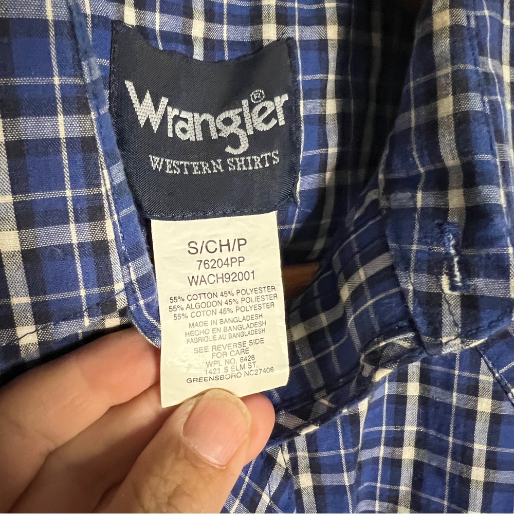 Wrangler Retro Pearl Snap Shirt Mens Small Blue Plaid Western Short Sleeve - Picture 3 of 4